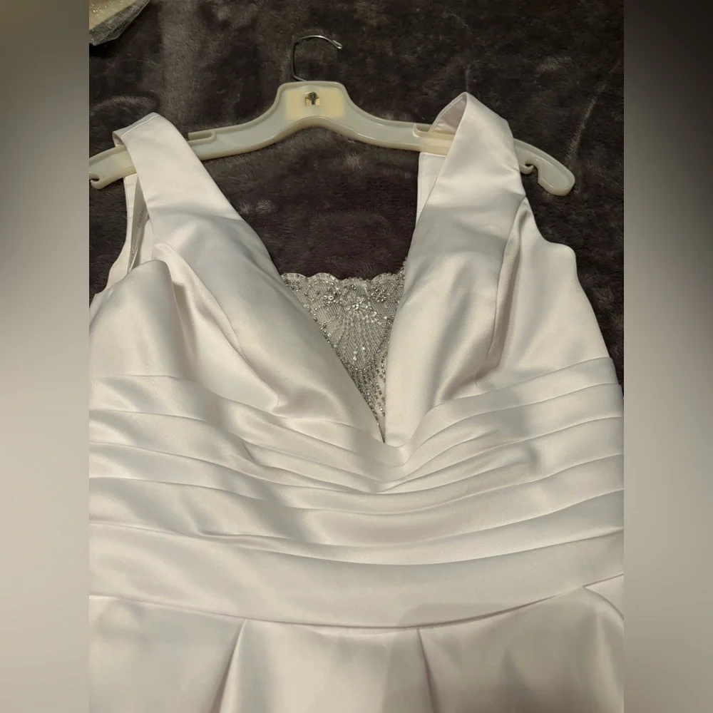 DAVID'S BRIDAL Cummerbund Satin Ball Gown Wedding Dress STYLE# V3848 Size 6 - Picture 9 of 14